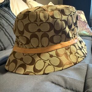 Coach Brown and Tan Signature Bucket Hat